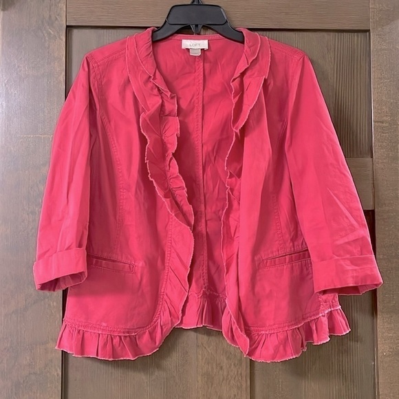 Ann Taylor Loft Raspberry Cotton Half Zip Blazer Size Medium - Picture 1 of 8